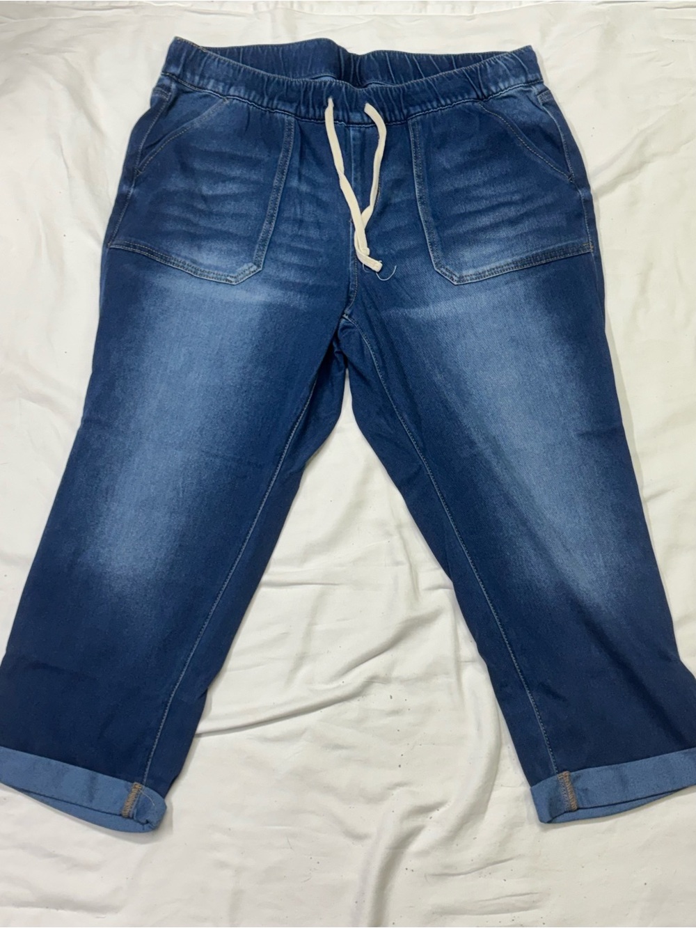 Lane Bryant Blue Denim Jogger Capris with Elastic Waist